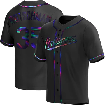 Men's Baltimore Orioles Adley Rutschman ＃35 Black Replica Holographic Alternate Jersey