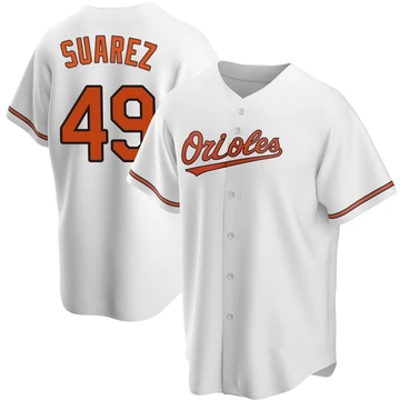 Men's Baltimore Orioles Albert Suarez ＃49 White Replica Home Jersey