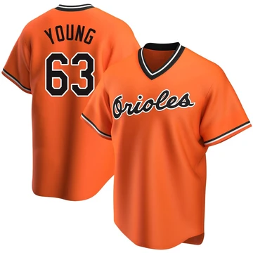 Men's Baltimore Orioles Brandon Young ＃63 Orange Replica Alternate Cooperstown Collection Jersey