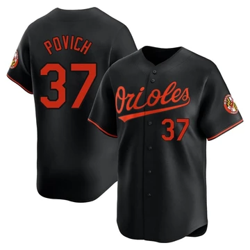 Men's Baltimore Orioles Cade Povich ＃37 Black Limited Alternate Jersey