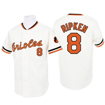 Men's Baltimore Orioles Cal Ripken ＃8 White Authentic 1970 Throwback Jersey