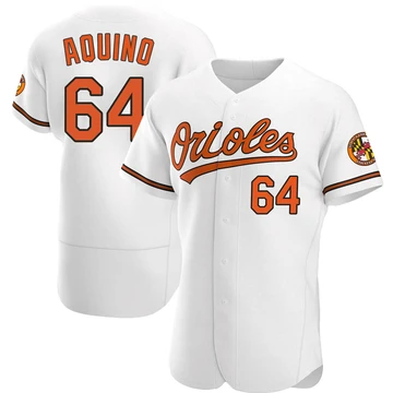 Men's Baltimore Orioles Jayson Aquino ＃64 White Authentic Home Jersey