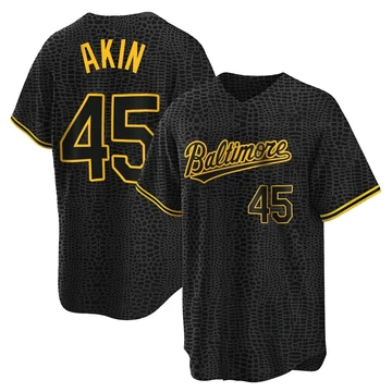 Men's Baltimore Orioles Keegan Akin ＃45 Black Replica Snake Skin City Jersey
