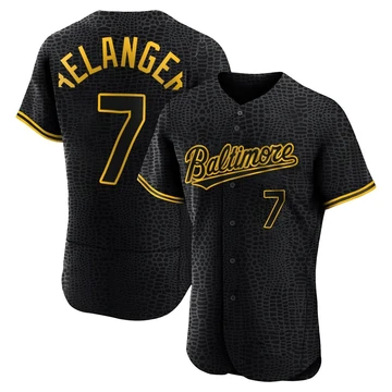 Men's Baltimore Orioles Mark Belanger ＃7 Black Authentic Snake Skin City Jersey