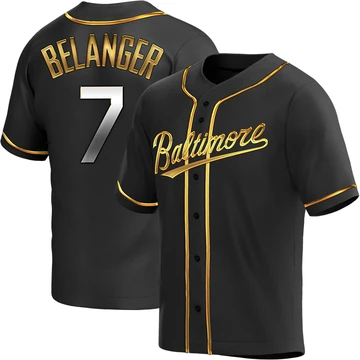 Men's Baltimore Orioles Mark Belanger ＃7 Gold Replica Black en Alternate Jersey