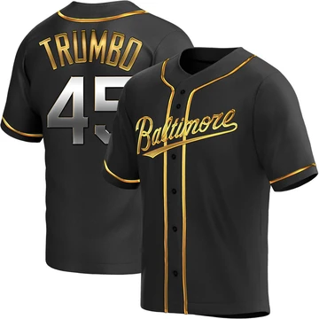 Men's Baltimore Orioles Mark Trumbo ＃45 Gold Replica Black en Alternate Jersey