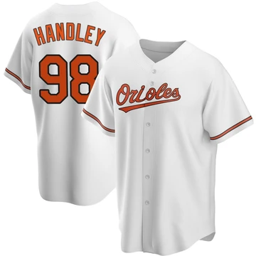 Men's Baltimore Orioles Maverick Handley ＃98 White Replica Home Jersey