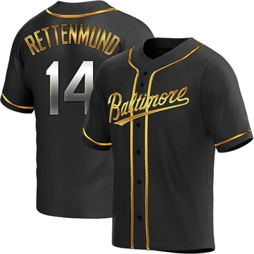 Men's Baltimore Orioles Merv Rettenmund ＃14 Gold Replica Black en Alternate Jersey