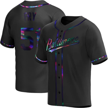 Men's Baltimore Orioles Paul Fry ＃51 Black Replica Holographic Alternate Jersey