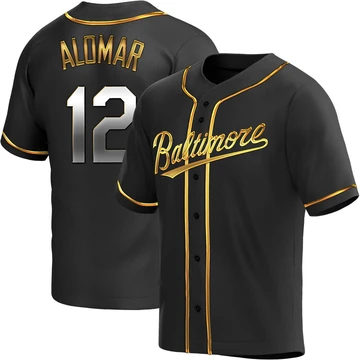 Men's Baltimore Orioles Roberto Alomar ＃12 Gold Replica Black en Alternate Jersey