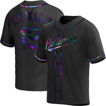 Men's Baltimore Orioles Scott Erickson ＃19 Black Replica Holographic Alternate Jersey