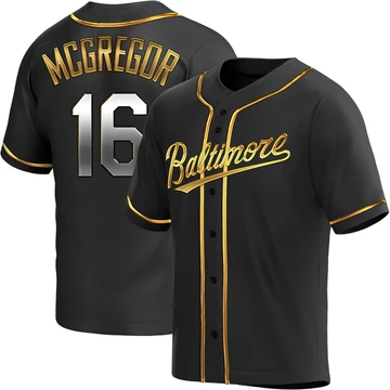 Men's Baltimore Orioles Scott Mcgregor ＃16 Gold Replica Black en Alternate Jersey