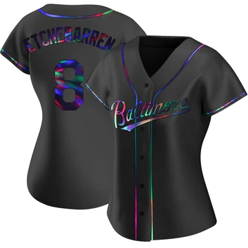 Women's Baltimore Orioles Andy Etchebarren ＃8 Black Replica Holographic Alternate Jersey