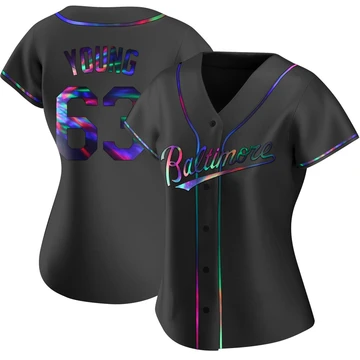 Women's Baltimore Orioles Brandon Young ＃63 Black Replica Holographic Alternate Jersey