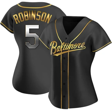 Women's Baltimore Orioles Brooks Robinson ＃5 Gold Replica Black en Alternate Jersey