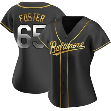 Women's Baltimore Orioles Cameron Foster ＃65 Gold Replica Black en Alternate Jersey