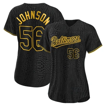 Women's Baltimore Orioles Daniel Johnson ＃56 Black Replica Snake Skin City Jersey