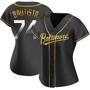 Women's Baltimore Orioles Felix Bautista ＃74 Gold Replica Black en Alternate Jersey