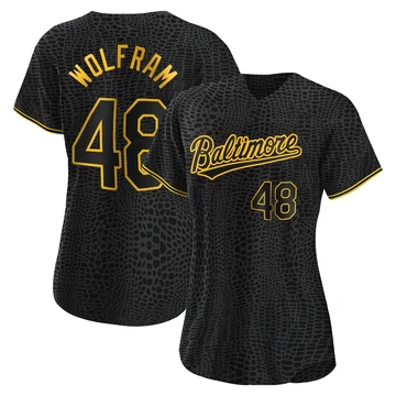Women's Baltimore Orioles Grant Wolfram ＃48 Black Replica Snake Skin City Jersey