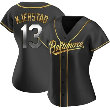 Women's Baltimore Orioles Heston Kjerstad ＃13 Gold Replica Black en Alternate Jersey
