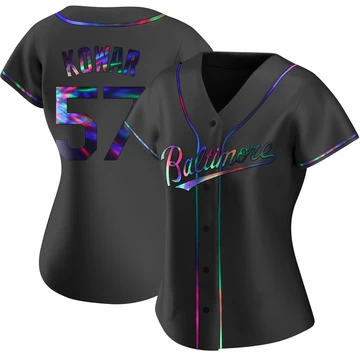 Women's Baltimore Orioles Jackson Kowar ＃57 Black Replica Holographic Alternate Jersey