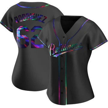 Women's Baltimore Orioles Johnathan Rodriguez ＃62 Black Replica Holographic Alternate Jersey