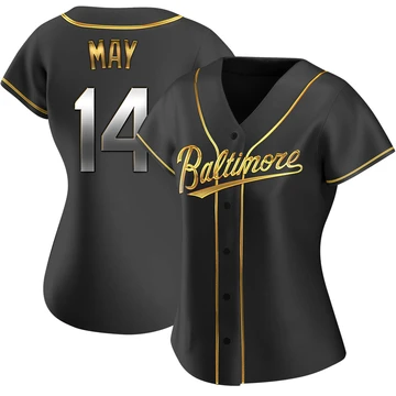 Women's Baltimore Orioles Lee May ＃14 Gold Replica Black en Alternate Jersey