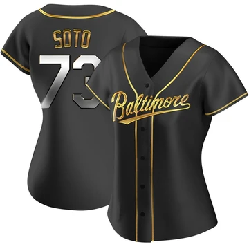 Women's Baltimore Orioles Livan Soto ＃73 Gold Replica Black en Alternate Jersey