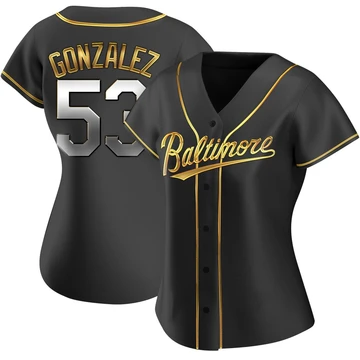 Women's Baltimore Orioles Luis Gonzalez ＃53 Gold Replica Black en Alternate Jersey