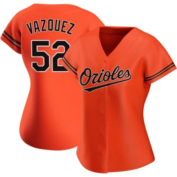 Women's Baltimore Orioles Luis Vazquez ＃52 Orange Authentic Alternate Jersey