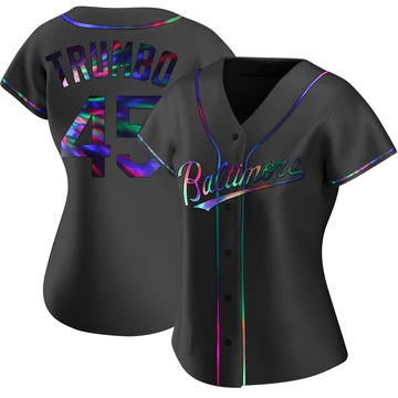 Women's Baltimore Orioles Mark Trumbo ＃45 Black Replica Holographic Alternate Jersey