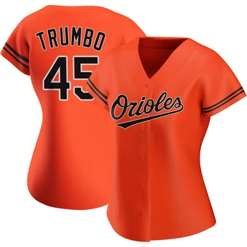 Women's Baltimore Orioles Mark Trumbo ＃45 Orange Authentic Alternate Jersey