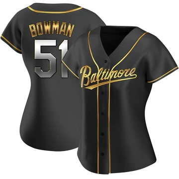 Women's Baltimore Orioles Matt Bowman ＃51 Gold Replica Black en Alternate Jersey