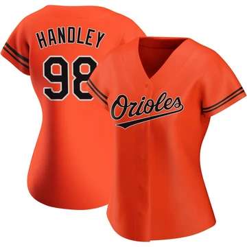 Women's Baltimore Orioles Maverick Handley ＃98 Orange Authentic Alternate Jersey