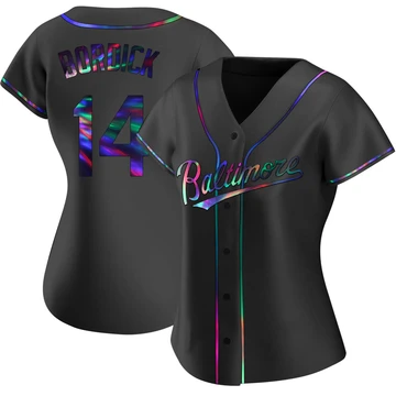 Women's Baltimore Orioles Mike Bordick ＃14 Black Replica Holographic Alternate Jersey