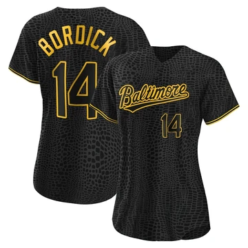Women's Baltimore Orioles Mike Bordick ＃14 Black Replica Snake Skin City Jersey
