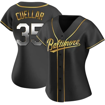 Women's Baltimore Orioles Mike Cuellar ＃35 Gold Replica Black en Alternate Jersey