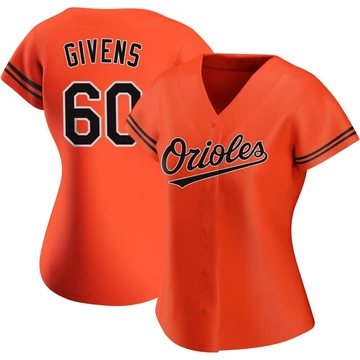 Women's Baltimore Orioles Mychal Givens ＃60 Orange Replica Alternate Jersey