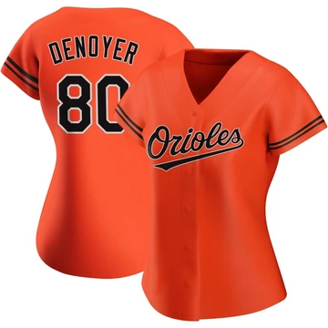 Women's Baltimore Orioles Noah Denoyer ＃80 Orange Authentic Alternate Jersey