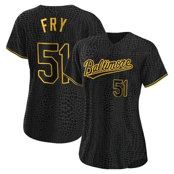 Women's Baltimore Orioles Paul Fry ＃51 Black Replica Snake Skin City Jersey
