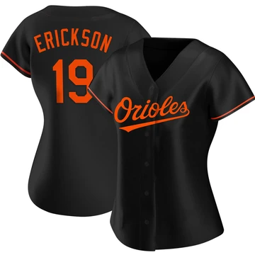 Women's Baltimore Orioles Scott Erickson ＃19 Black Replica Alternate Jersey
