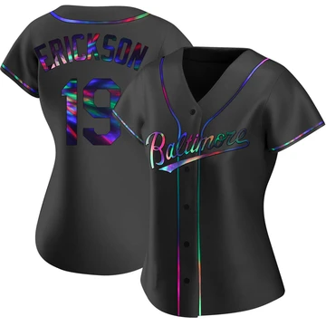 Women's Baltimore Orioles Scott Erickson ＃19 Black Replica Holographic Alternate Jersey