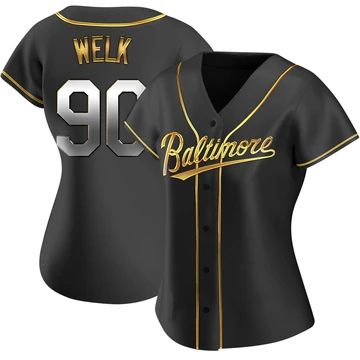 Women's Baltimore Orioles Toby Welk ＃90 Gold Replica Black en Alternate Jersey