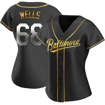 Women's Baltimore Orioles Tyler Wells ＃68 Gold Replica Black en Alternate Jersey