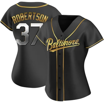 Women's Baltimore Orioles Will Robertson ＃37 Gold Replica Black en Alternate Jersey