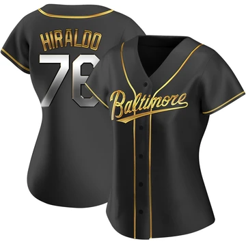 Women's Baltimore Orioles Yaramil Hiraldo ＃76 Gold Replica Black en Alternate Jersey
