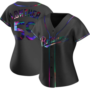 Women's Baltimore Orioles Zac Lowther ＃59 Black Replica Holographic Alternate Jersey