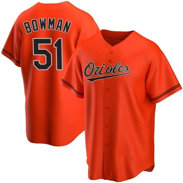 Youth Baltimore Orioles Matt Bowman ＃51 Orange Replica Alternate Jersey
